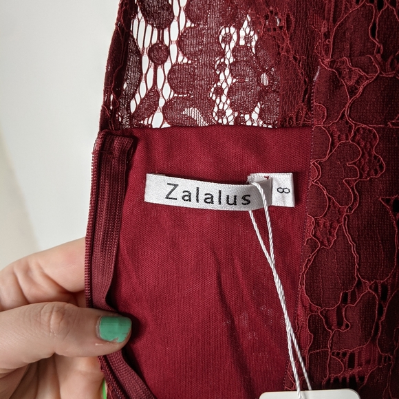 Zalalus Maroon High neck Lace Mini Dress NWT - Picture 10 of 11